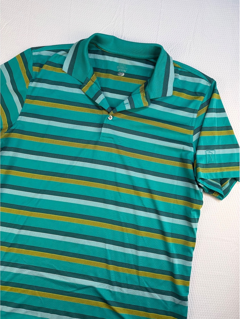 PGA Tour Men's Golf Polo Teal Green Striped Performance Short Sleeve Large